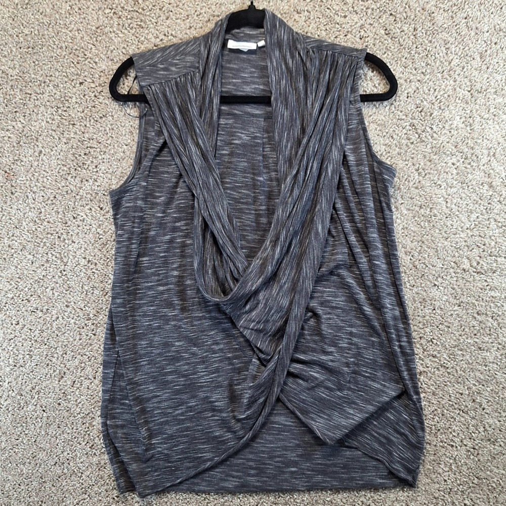 Simply Vera Vera Wang Top Womens S Gray Burnt Ash Draped Front Sleeveless Blouse